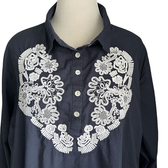 GRETCHEN SCOTT  Acapulco tunic top navy blue white embroidery Size Diva - Picture 5 of 11